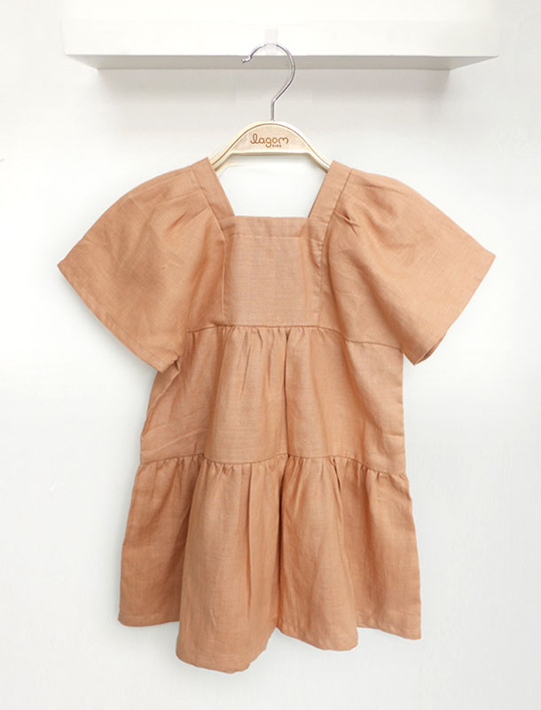 Amber Cotton Linen Puff Flutter Sleeves Girl Dress