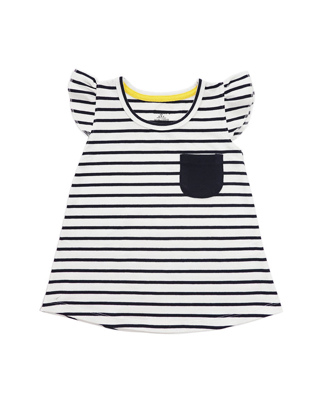 Marine Stripe Frill-Sleeves Girl A Line Tee