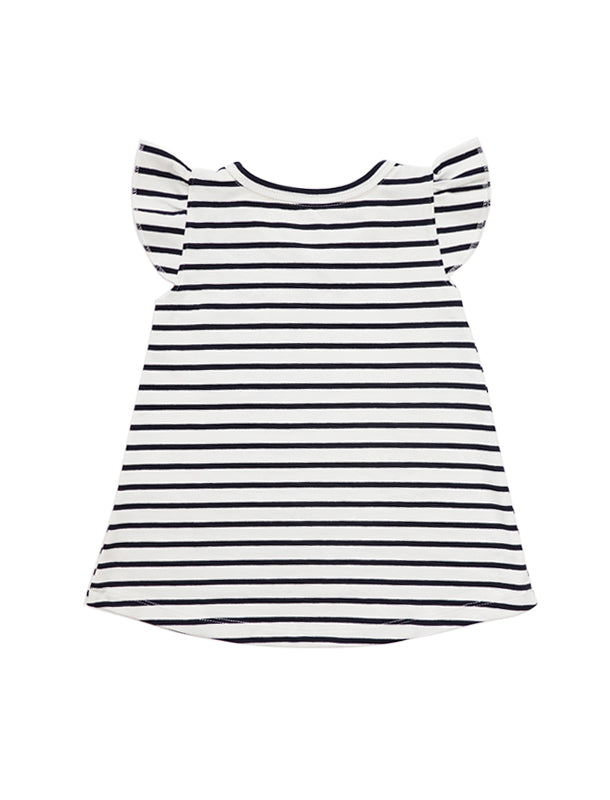 Marine Stripe Frill-Sleeves Girl A Line Tee