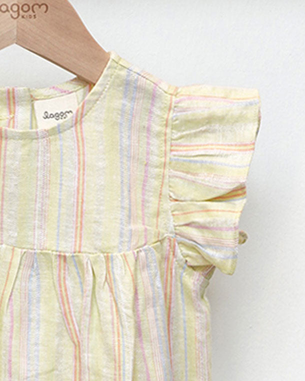 Natur Cotton Linen Flutter Sleeves Girl Dress