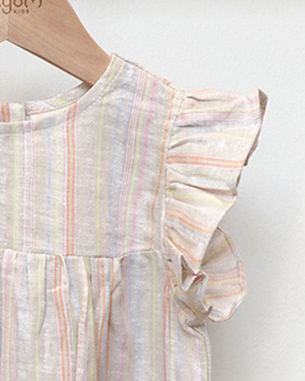 Natur Cotton Linen Flutter Sleeves Girl Dress