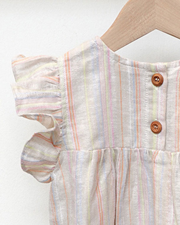 Natur Cotton Linen Flutter Sleeves Girl Dress