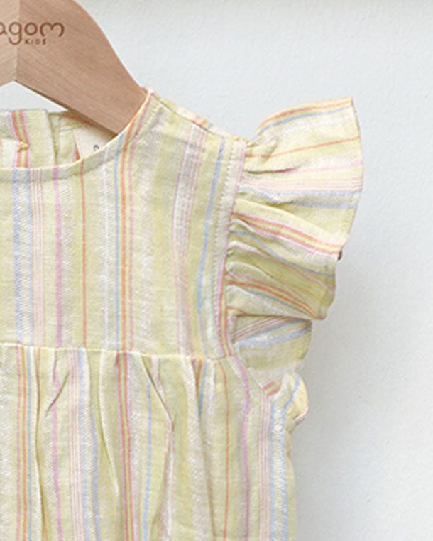 Natur Cotton Linen Flutter Sleeves Baby Onesie