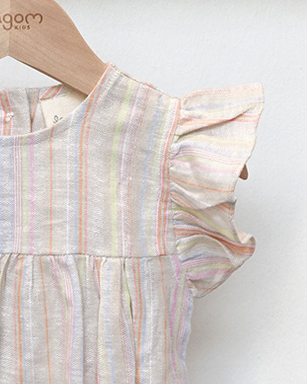 Natur Cotton Linen Flutter Sleeves Baby Onesie