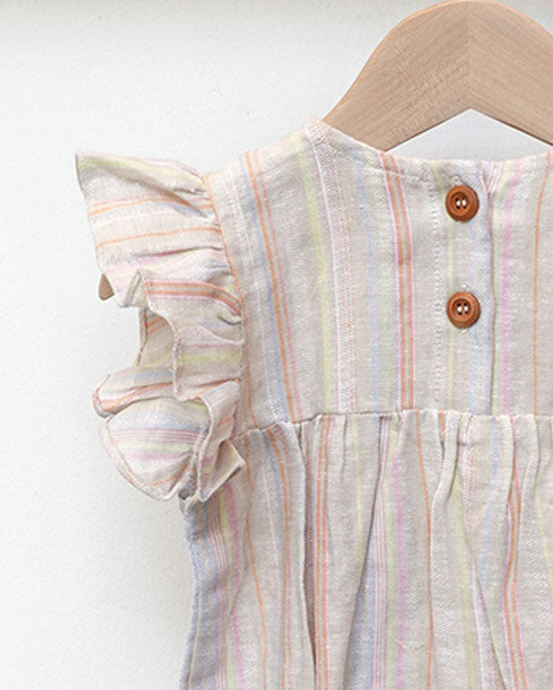 Natur Cotton Linen Flutter Sleeves Baby Onesie