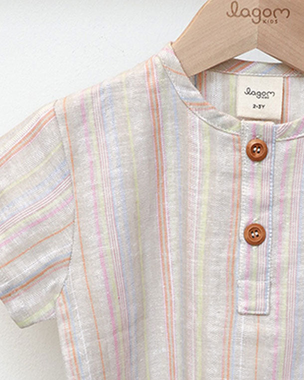 Natur Cotton Linen Short Sleeves Boy Shirt