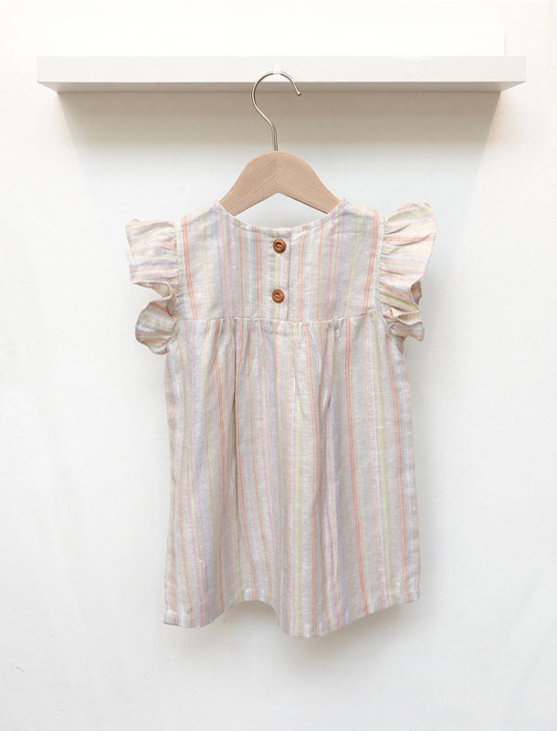 Natur Cotton Linen Flutter Sleeves Girl Dress