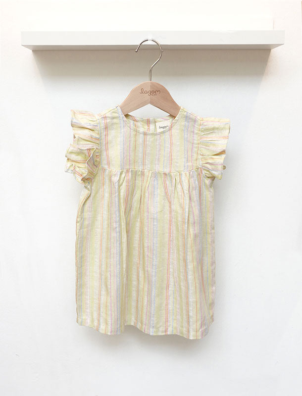 Natur Cotton Linen Flutter Sleeves Girl Dress
