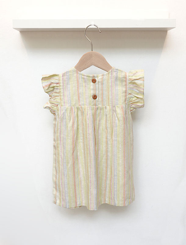 Natur Cotton Linen Flutter Sleeves Girl Dress