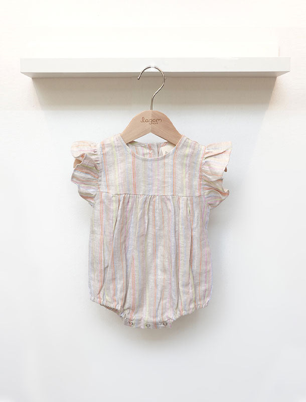 Natur Cotton Linen Flutter Sleeves Baby Onesie