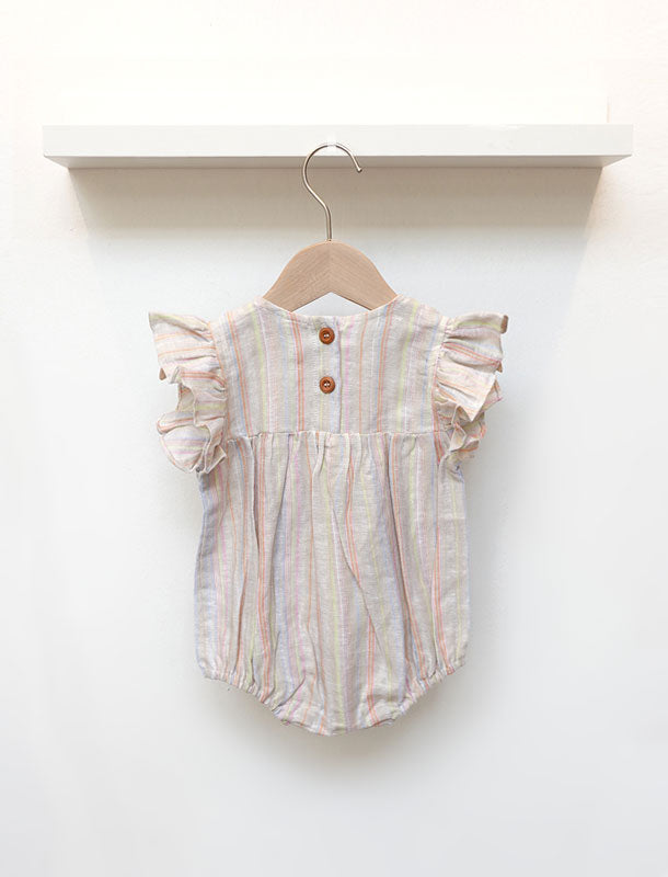 Natur Cotton Linen Flutter Sleeves Baby Onesie