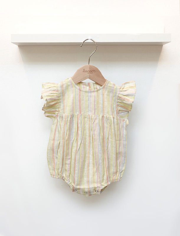 Natur Cotton Linen Flutter Sleeves Baby Onesie