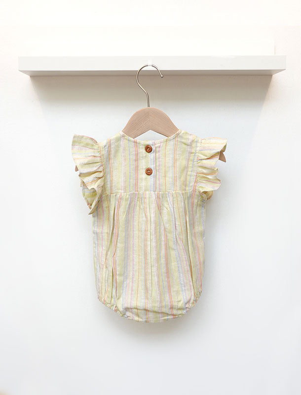 Natur Cotton Linen Flutter Sleeves Baby Onesie