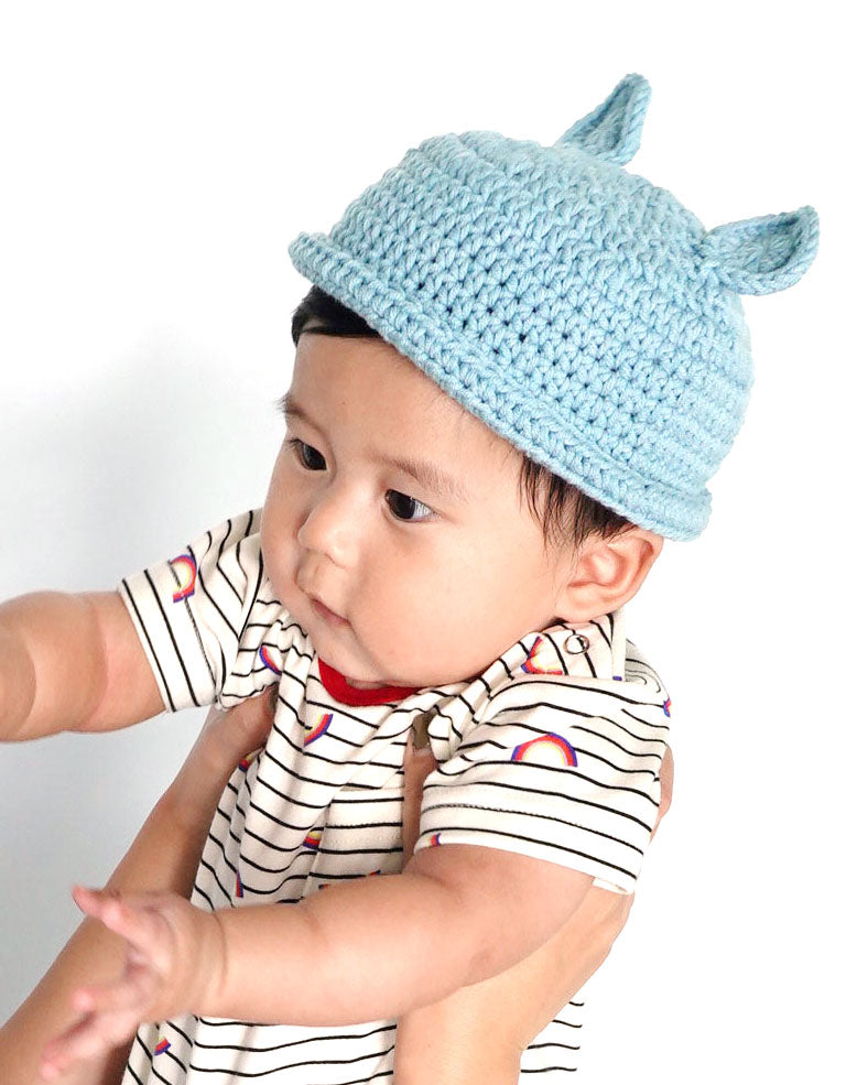 Baby Crochet BLUE Bear Hat - Limited Collection