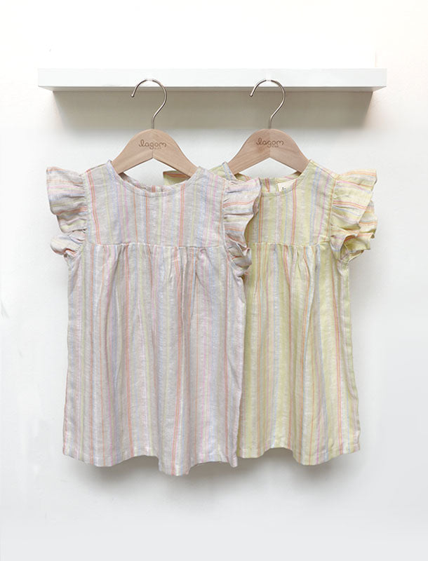 Natur Cotton Linen Flutter Sleeves Girl Dress
