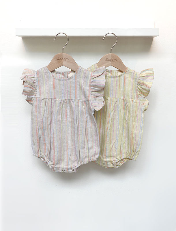 Natur Cotton Linen Flutter Sleeves Baby Onesie