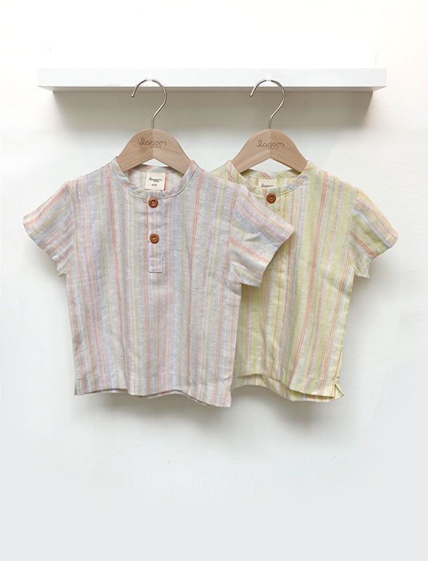 Natur Cotton Linen Short Sleeves Boy Shirt