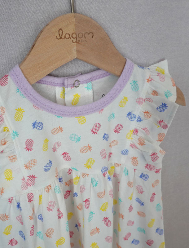 Cheerful Pineapple Frill Sleeves Baby Dress Set