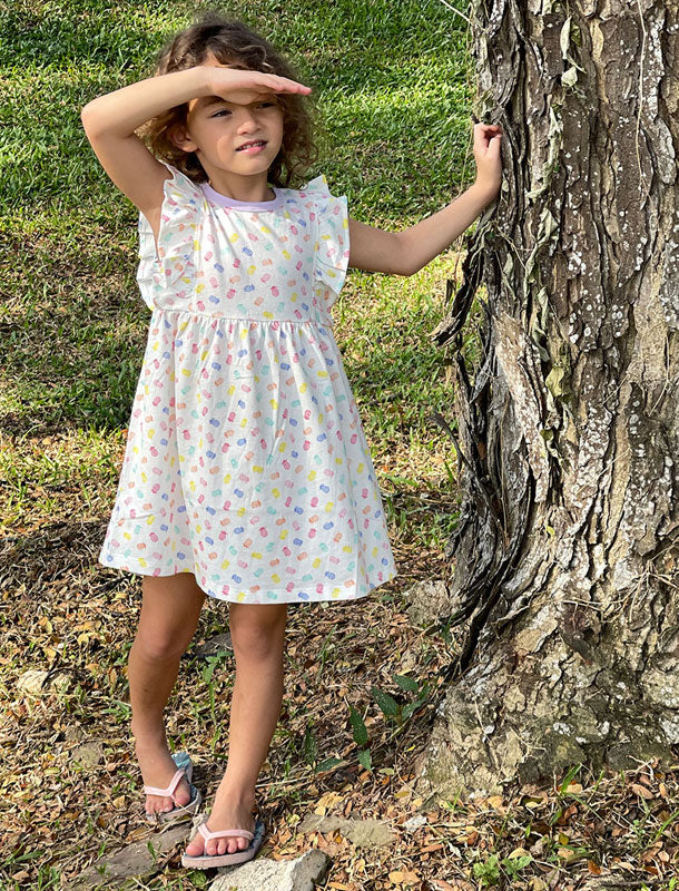 Cheerful Pineapple Frill Sleeves Girl Dress