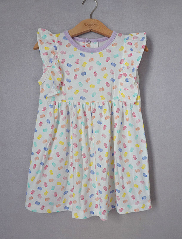 Cheerful Pineapple Frill Sleeves Girl Dress