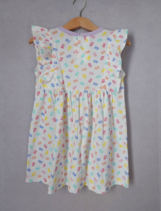 Cheerful Pineapple Frill Sleeves Girl Dress